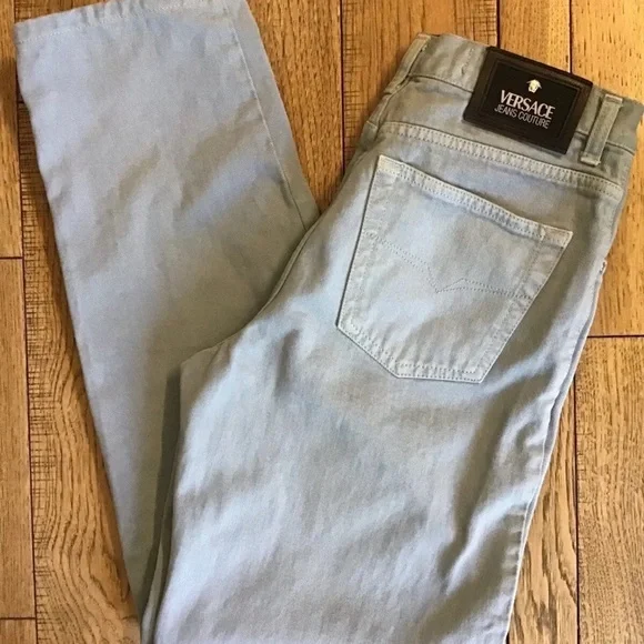 Versace Blue Jeans with Detailed Stitching and Distressed Finish